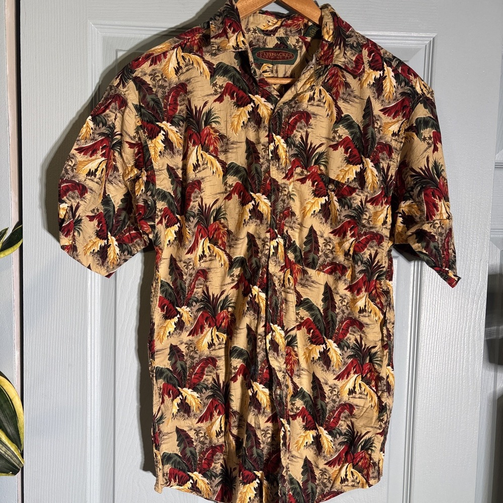 Flyshacker Clothing Co. 100% Cotton Tropical Button Down‎ Shirt Sz Large